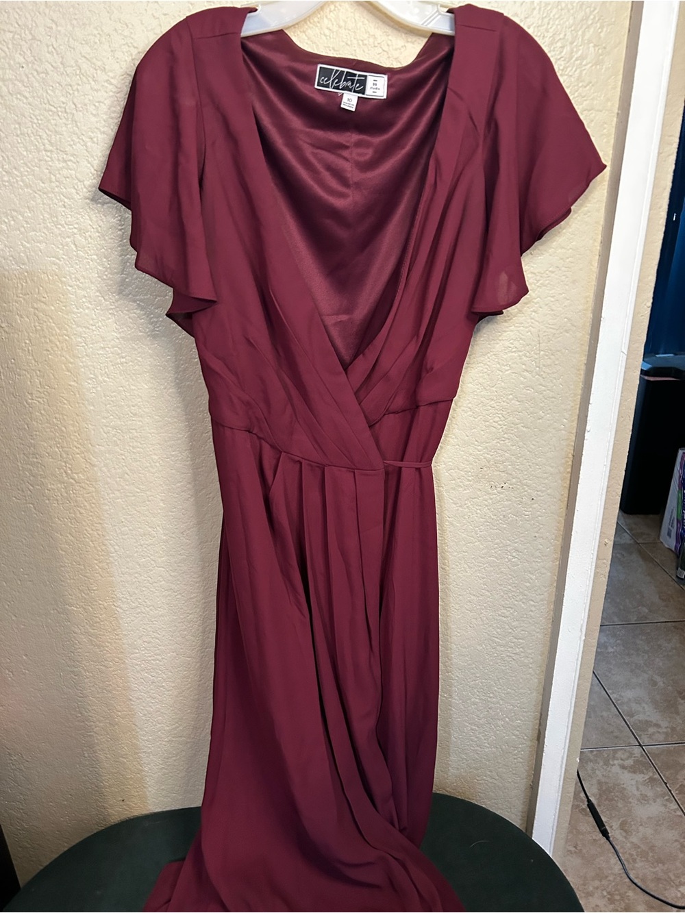 Burgundy Wrap formal Midi Dress